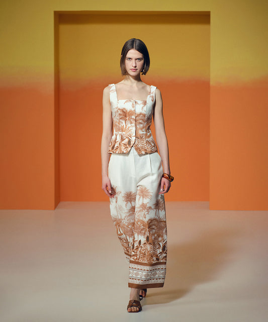 Desenli Keten Pantolon