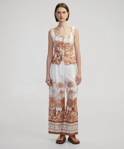 Desenli Keten Pantolon