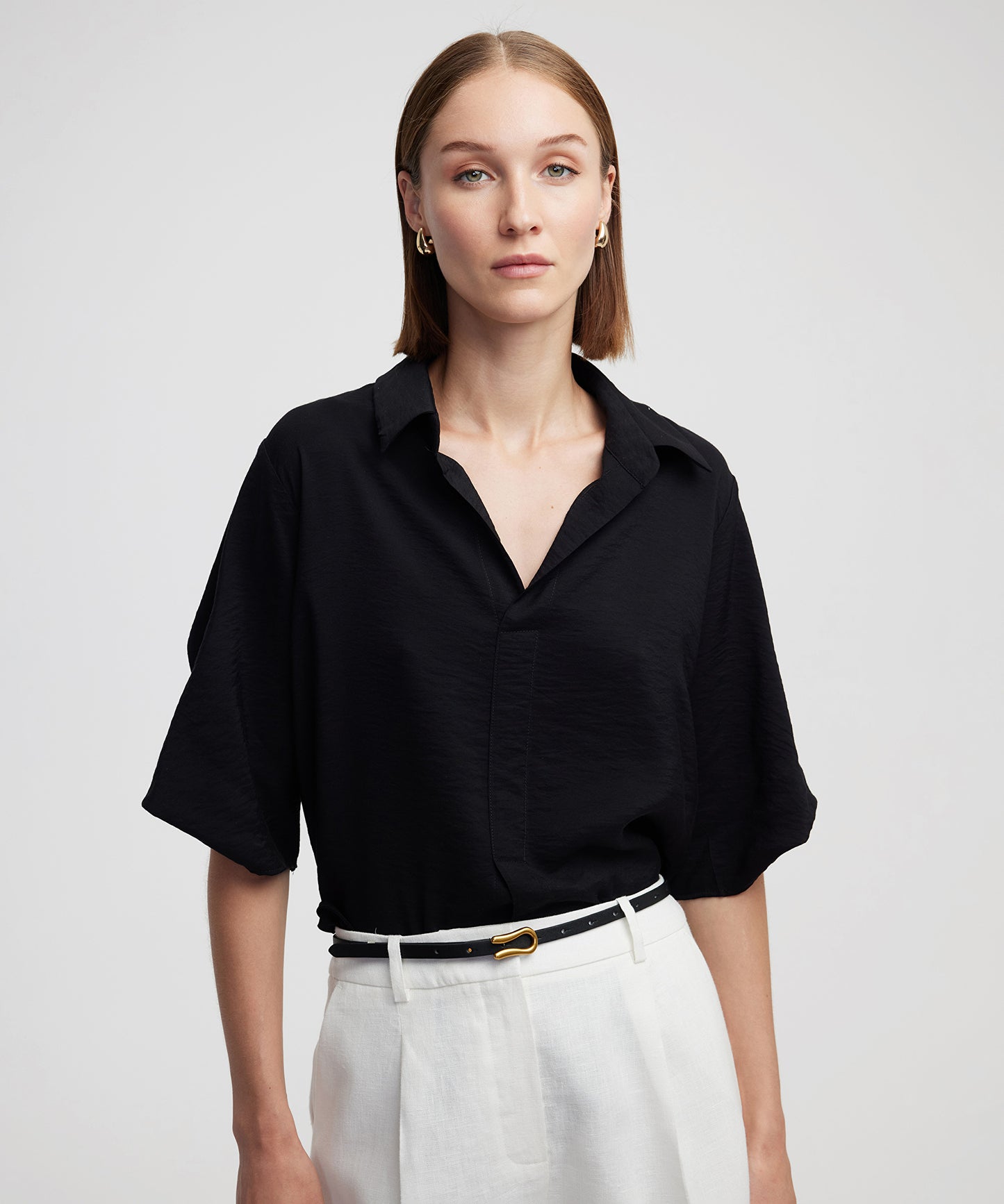 Burgulu Gömlek Yaka Bluz