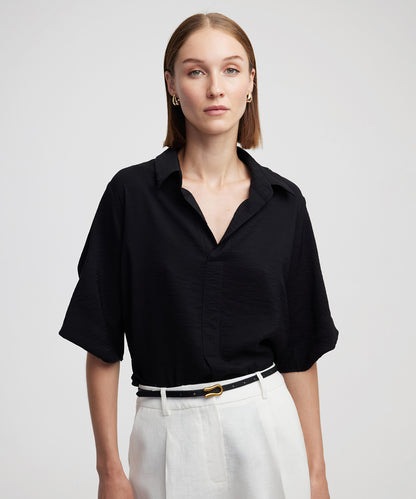 Burgulu Gömlek Yaka Bluz