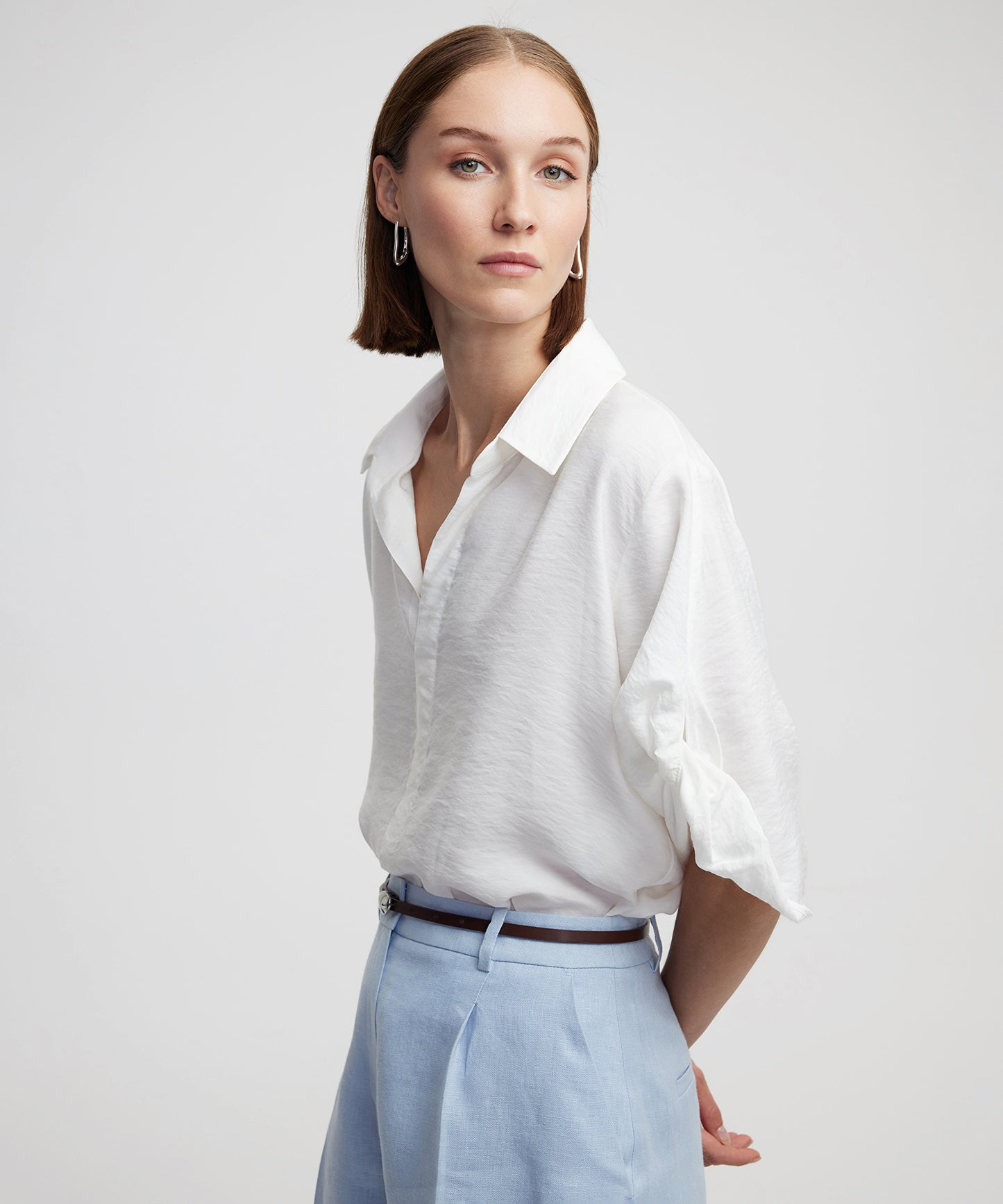 Burgulu Gömlek Yaka Bluz