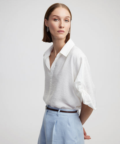 Burgulu Gömlek Yaka Bluz