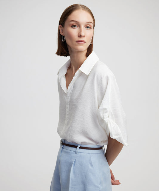 Burgulu Gömlek Yaka Bluz