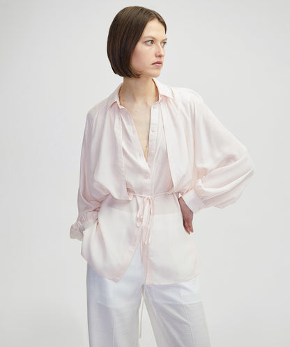 Belden Bağlamalı Çift Parça Görünüm Bluz