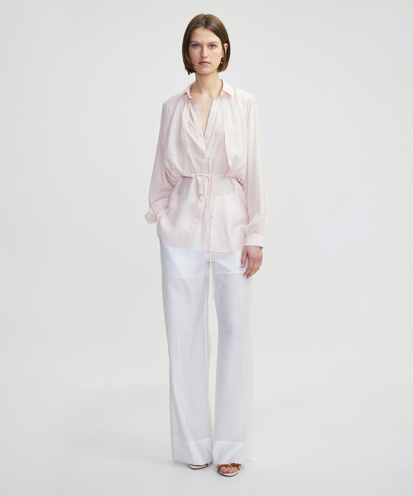 Belden Bağlamalı Çift Parça Görünüm Bluz