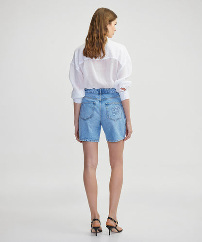 Çiçek Motifli Denim Şort