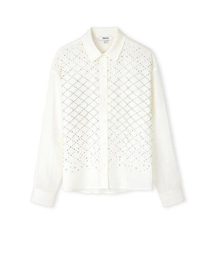 Hotfix Baskılı Düşük Omuz Gömlek