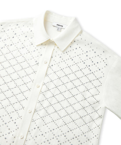 Hotfix Baskılı Düşük Omuz Gömlek