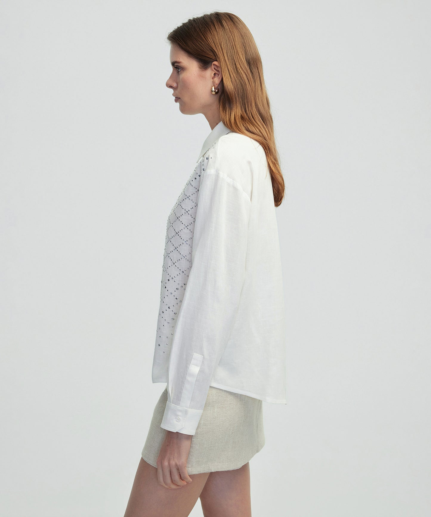 Hotfix Baskılı Düşük Omuz Gömlek