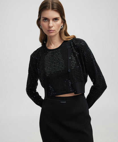 Hotfix Baskılı Crop Hırka