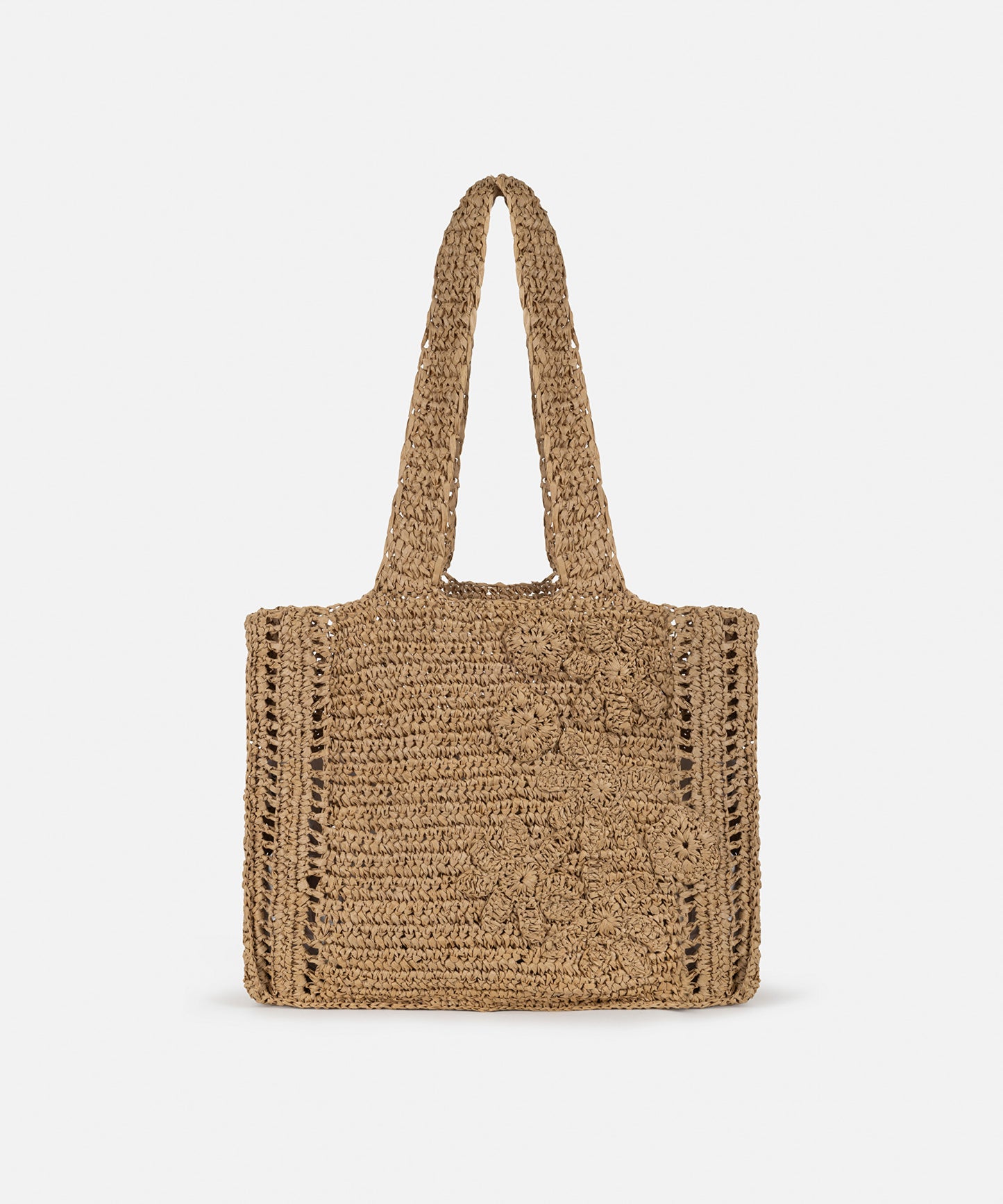 Çiçek Motifli Rafya Çanta