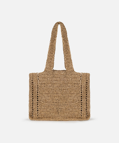 Çiçek Motifli Rafya Çanta