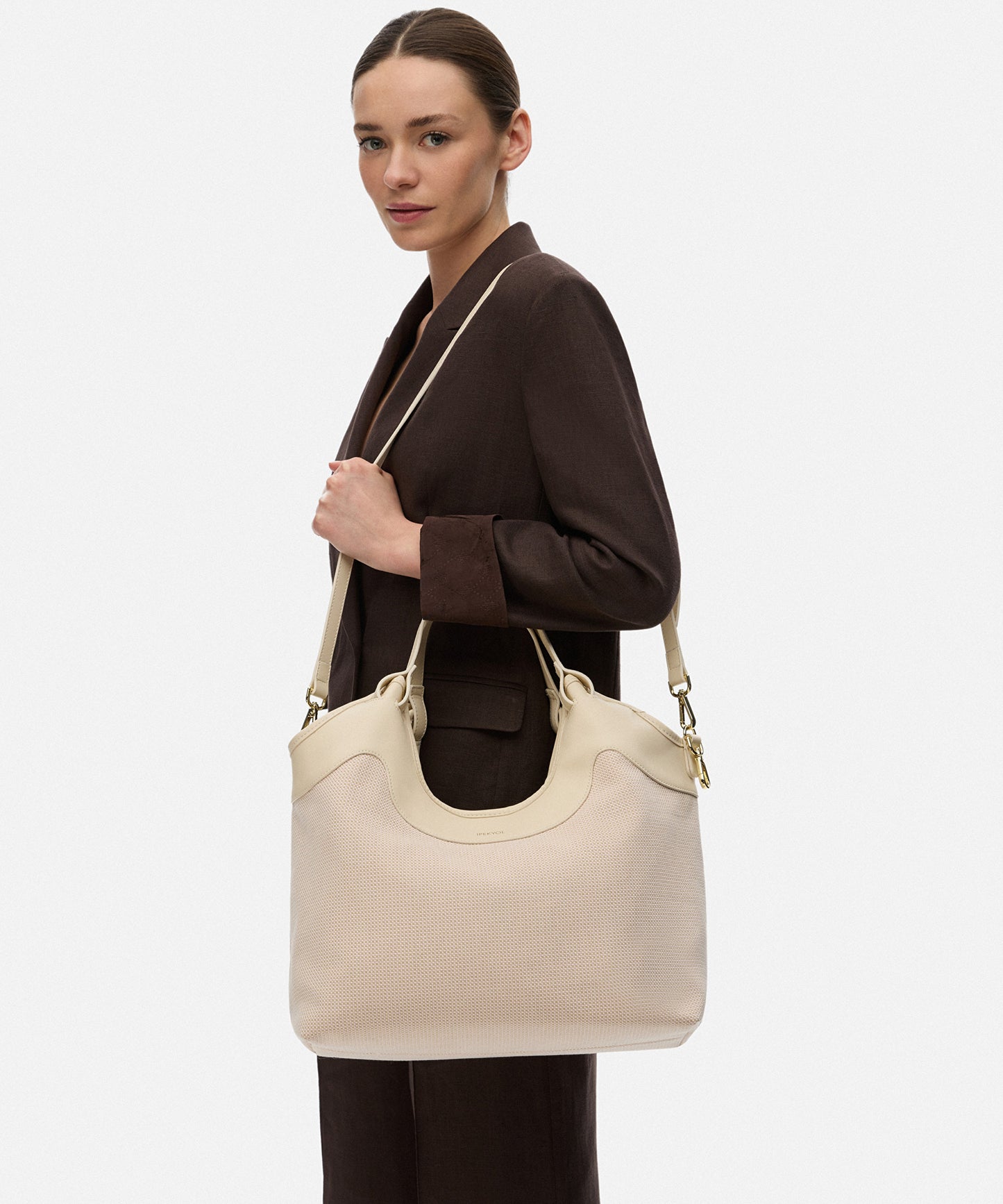 Kontrast Dokulu Çift Askılı Çanta