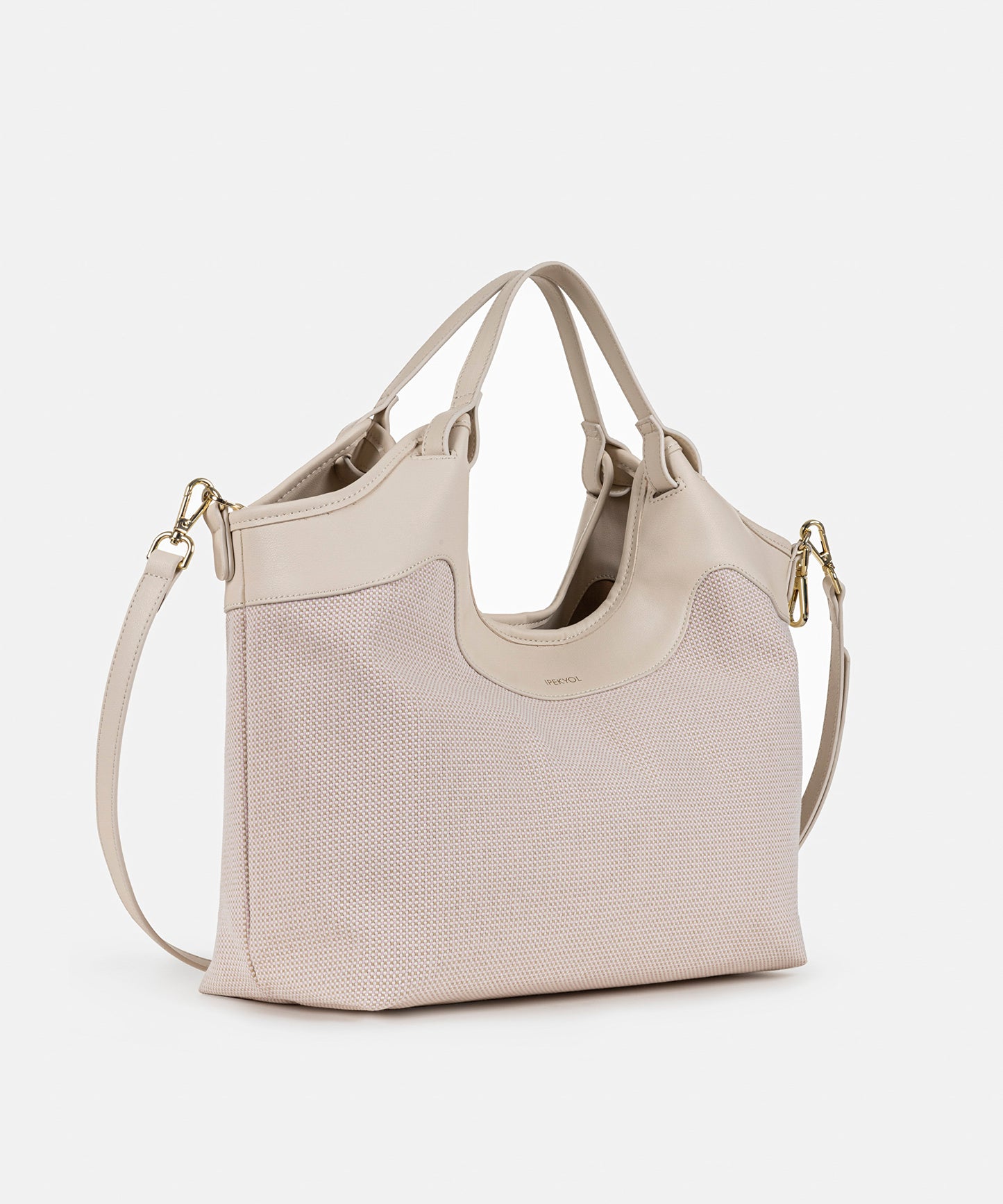 Kontrast Dokulu Çift Askılı Çanta