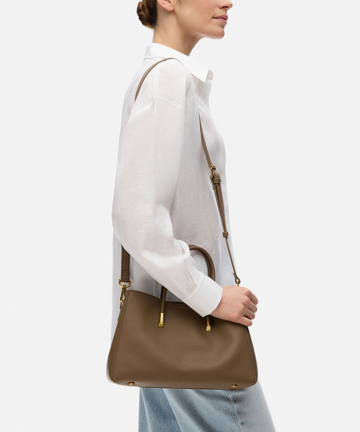 Çift Askılı Deri Görünümlü Çanta