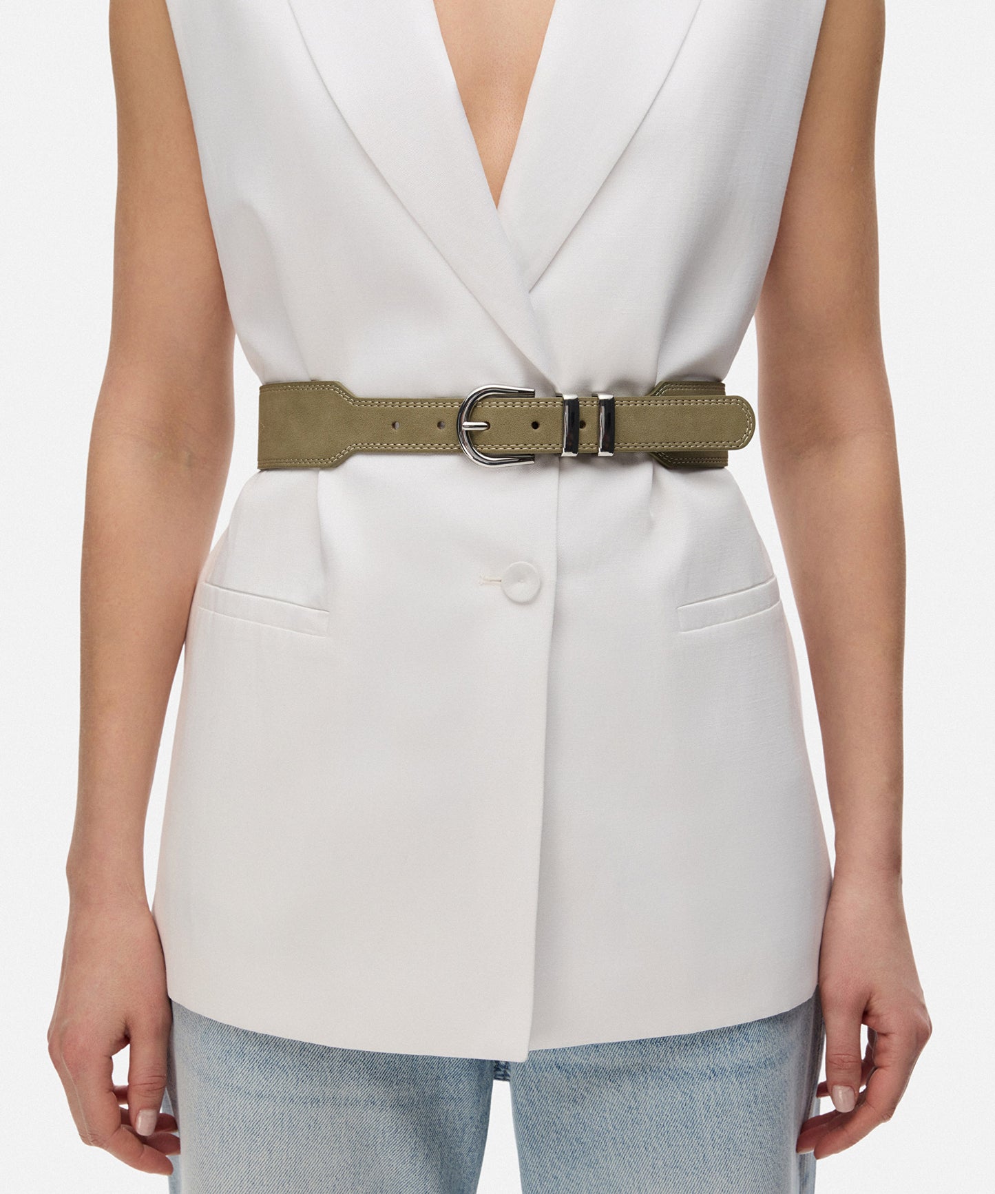 Kontrast Dikişli Metal Tokalı Kemer