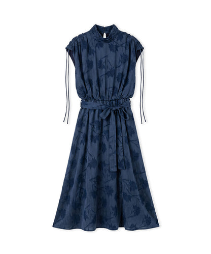 Lacivert Floral Jakarlı Midi Elbise Is1260002623015 | Ipekyol