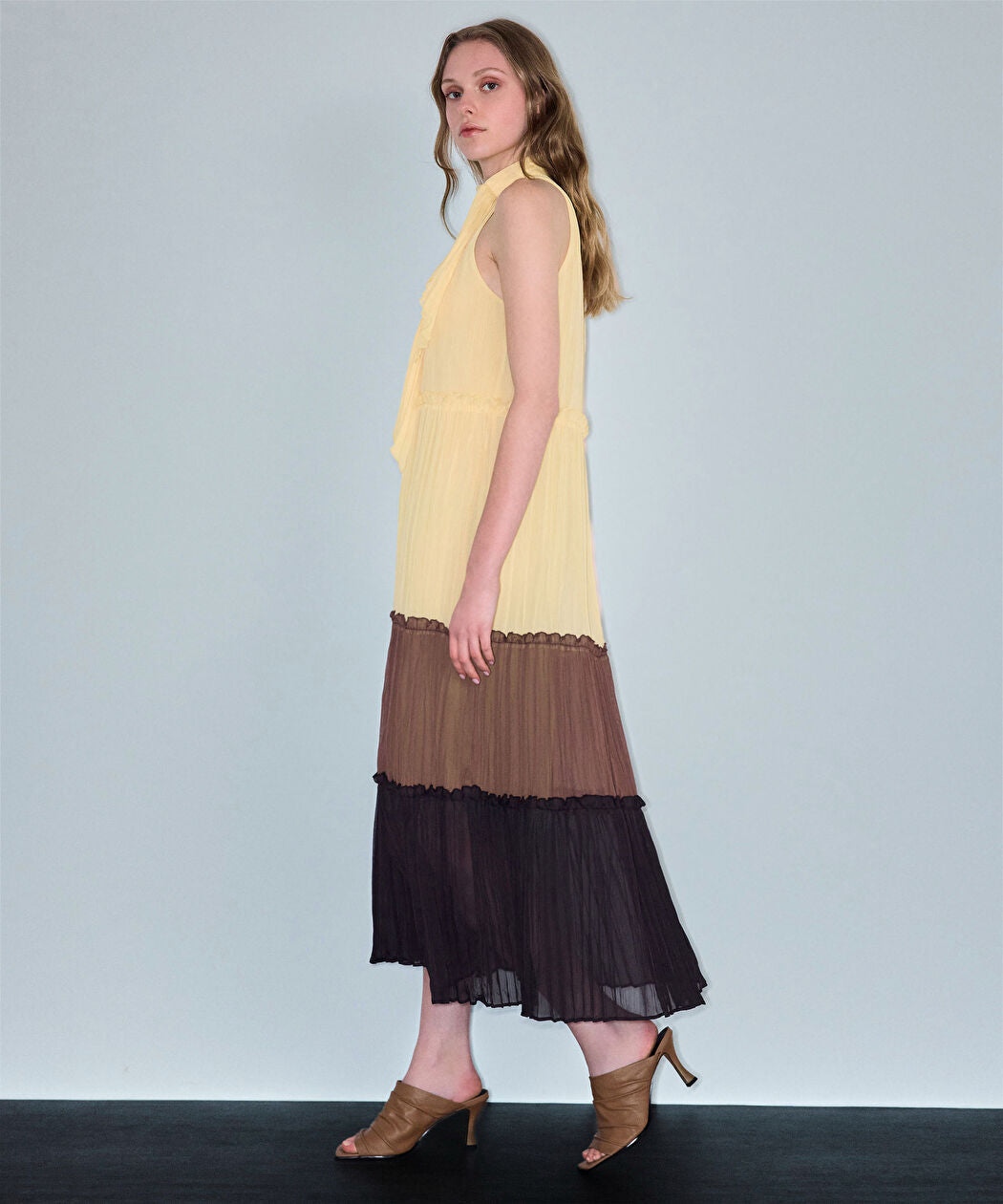 Sarı Kırışık Efektli Colorblock Elbise Is1260002656009 | Ipekyol