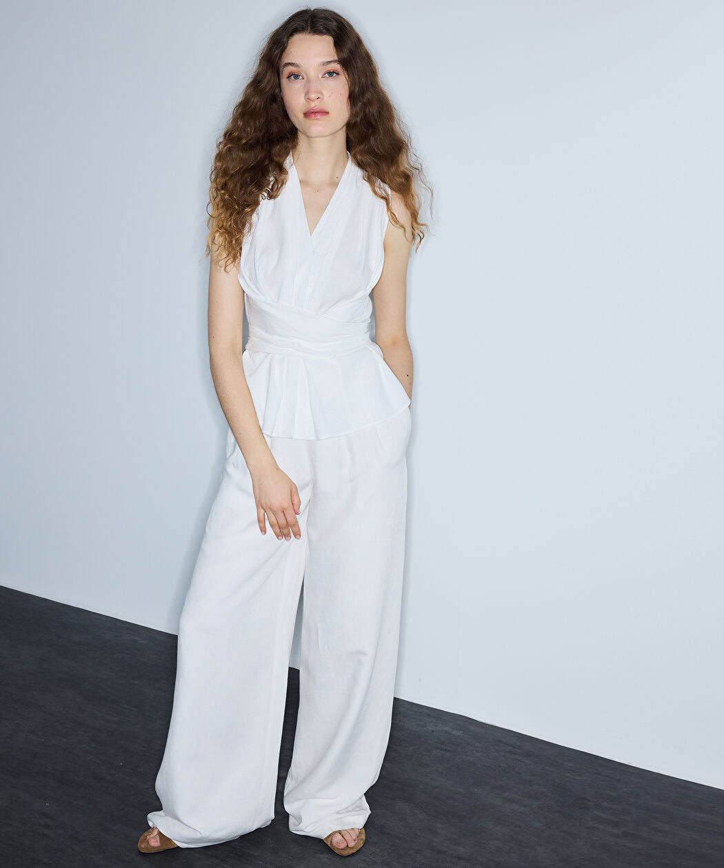 Beyaz Keten Içerikli Wide Leg Fit Pantolon Is1260003186002 | Ipekyol