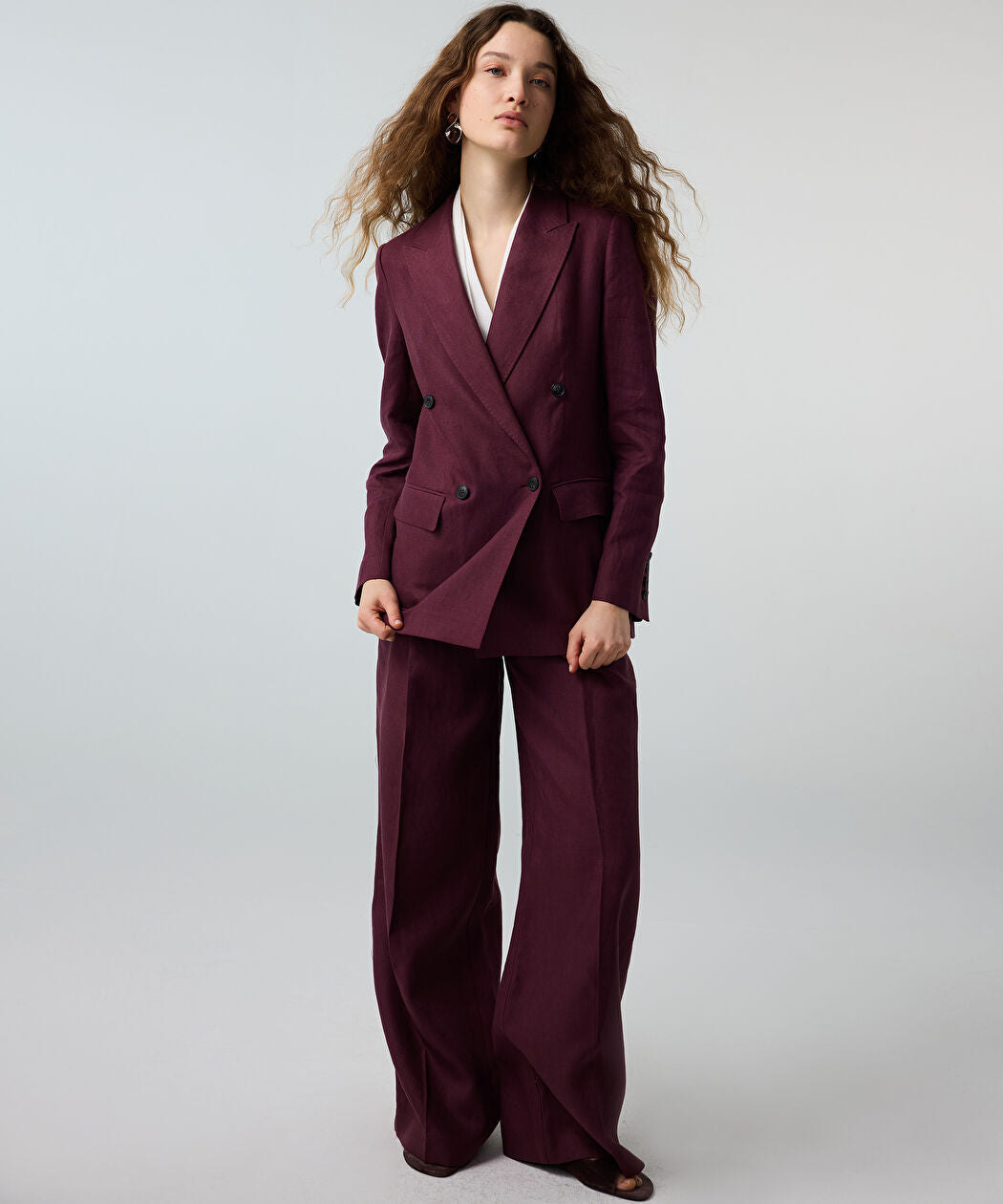 Mor Kruvaze Keten Blazer Is1260106028008 | Ipekyol