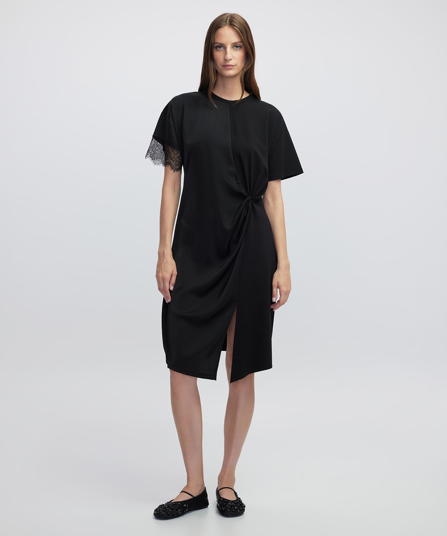 Dantel Garnili Kumaş Mix Elbise