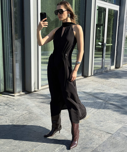 Fularlı Ayarlanabilir Bel Elbise