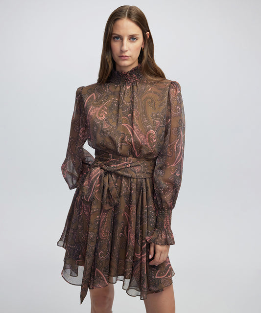 Desenli Yüksek Yaka Elbise