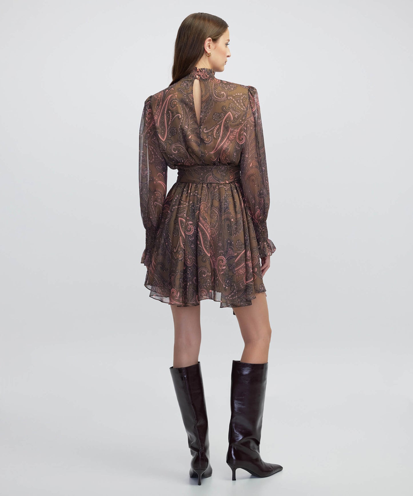 Desenli Yüksek Yaka Elbise