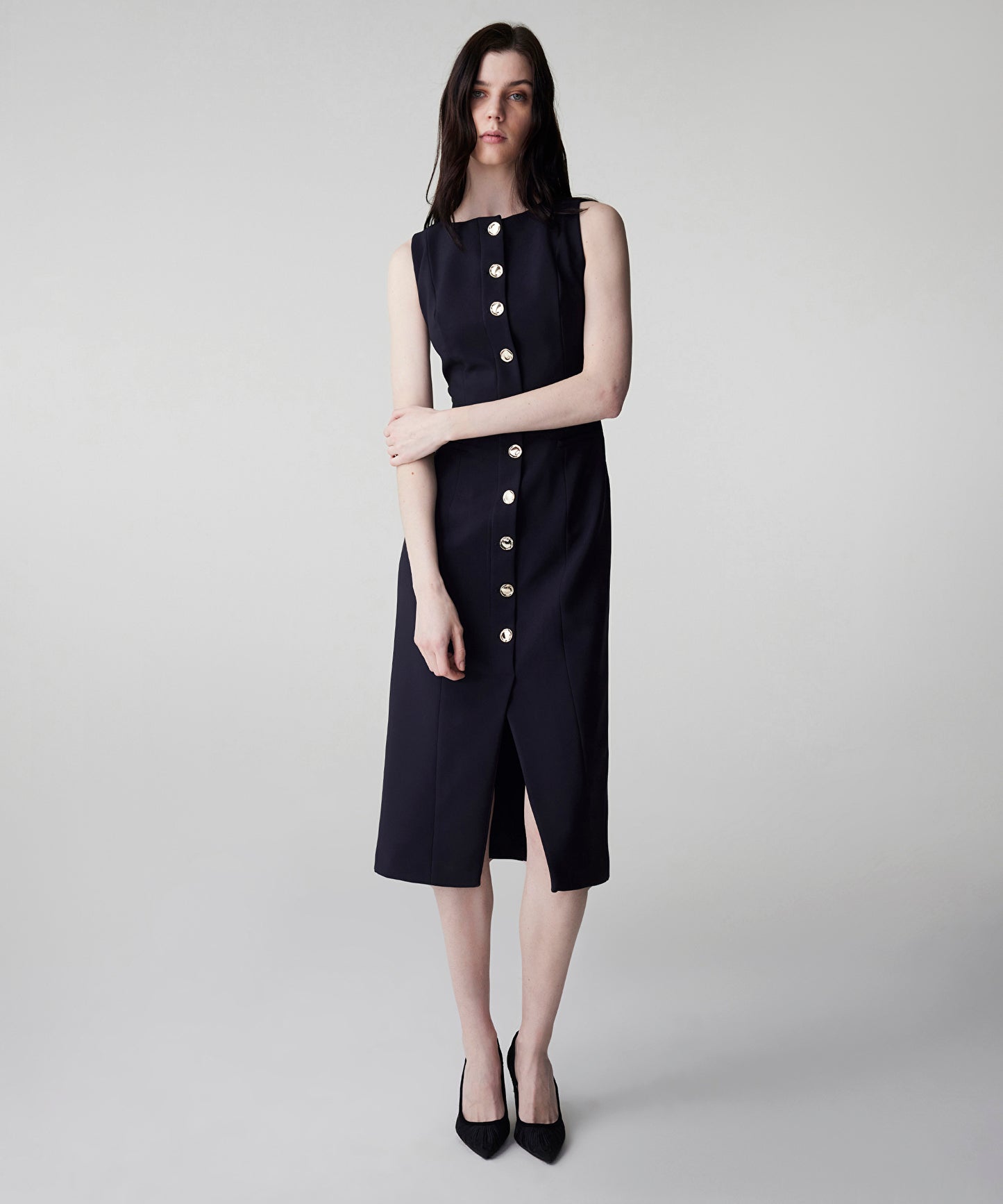 Metal Düğme Aksesuarlı Elbise