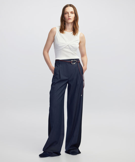 Kumaş Mix Wide Leg Fit Pantolon