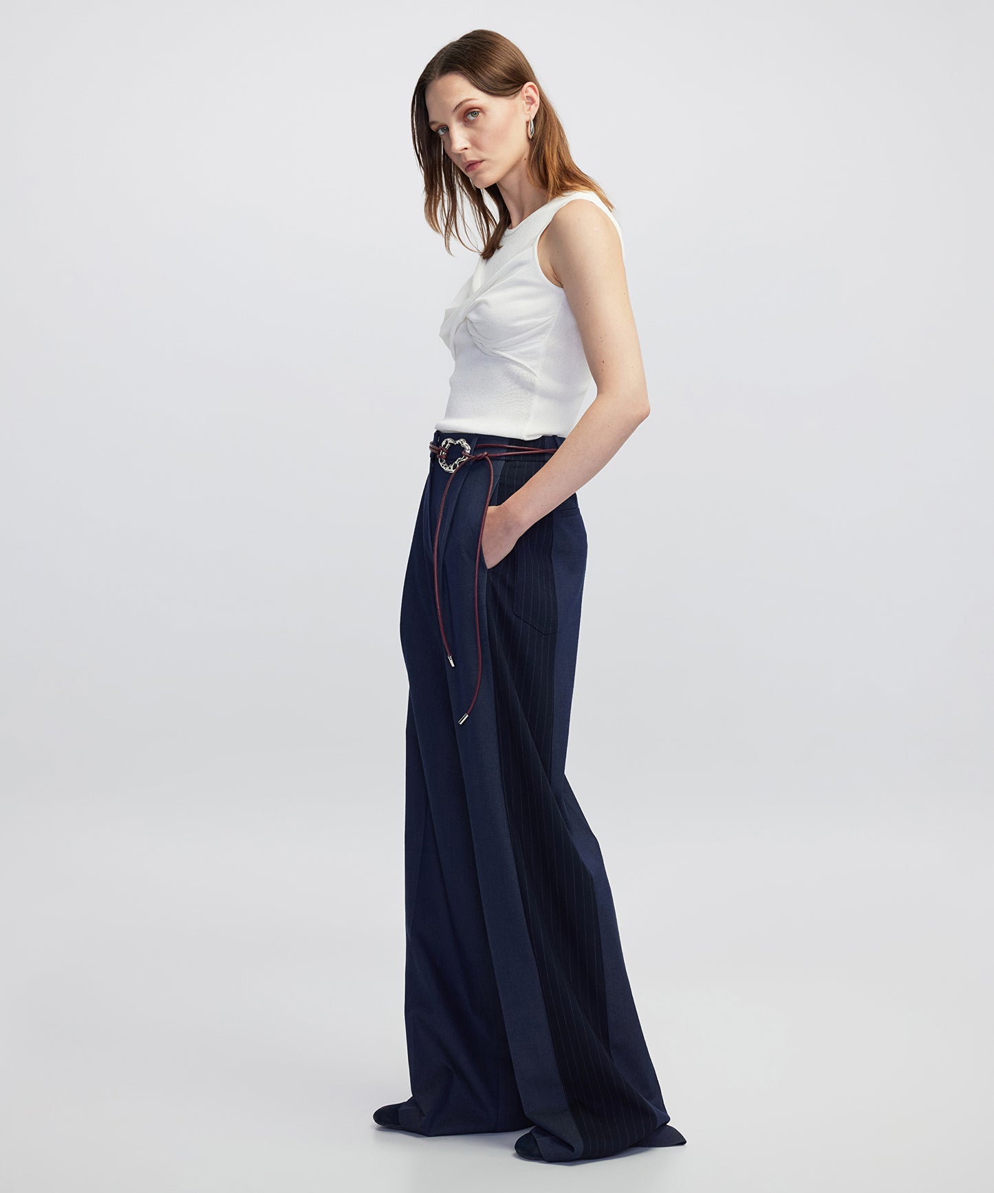 Kumaş Mix Wide Leg Fit Pantolon