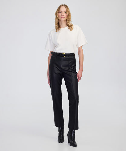 Deri Görünümlü Straight Fit Pantolon