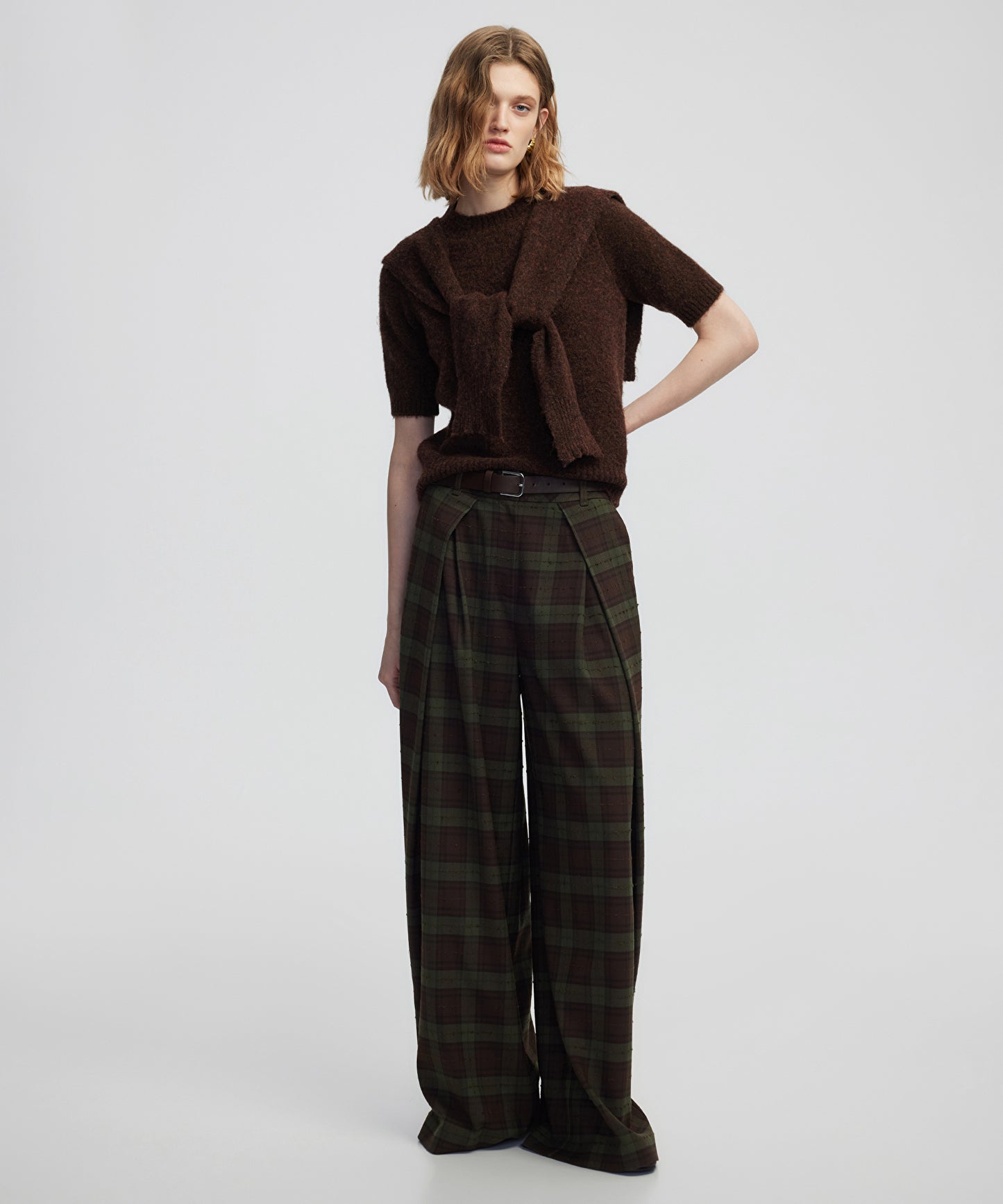 Kemerli Ekose Desen Pantolon