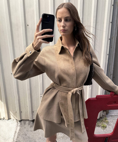 Kumaş Mix Kuşaklı Ceket