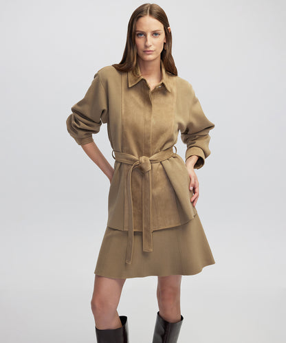 Kumaş Mix Kuşaklı Ceket