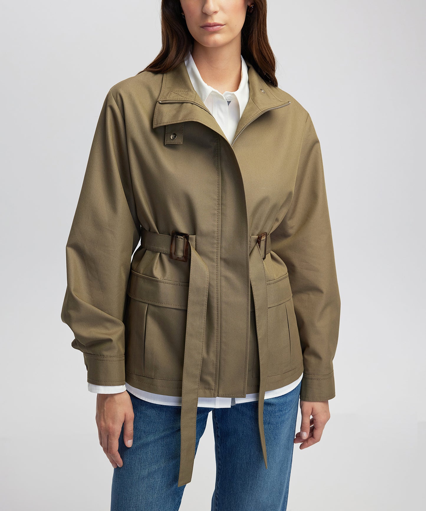 Çift Tokalı Kısa Pardösü