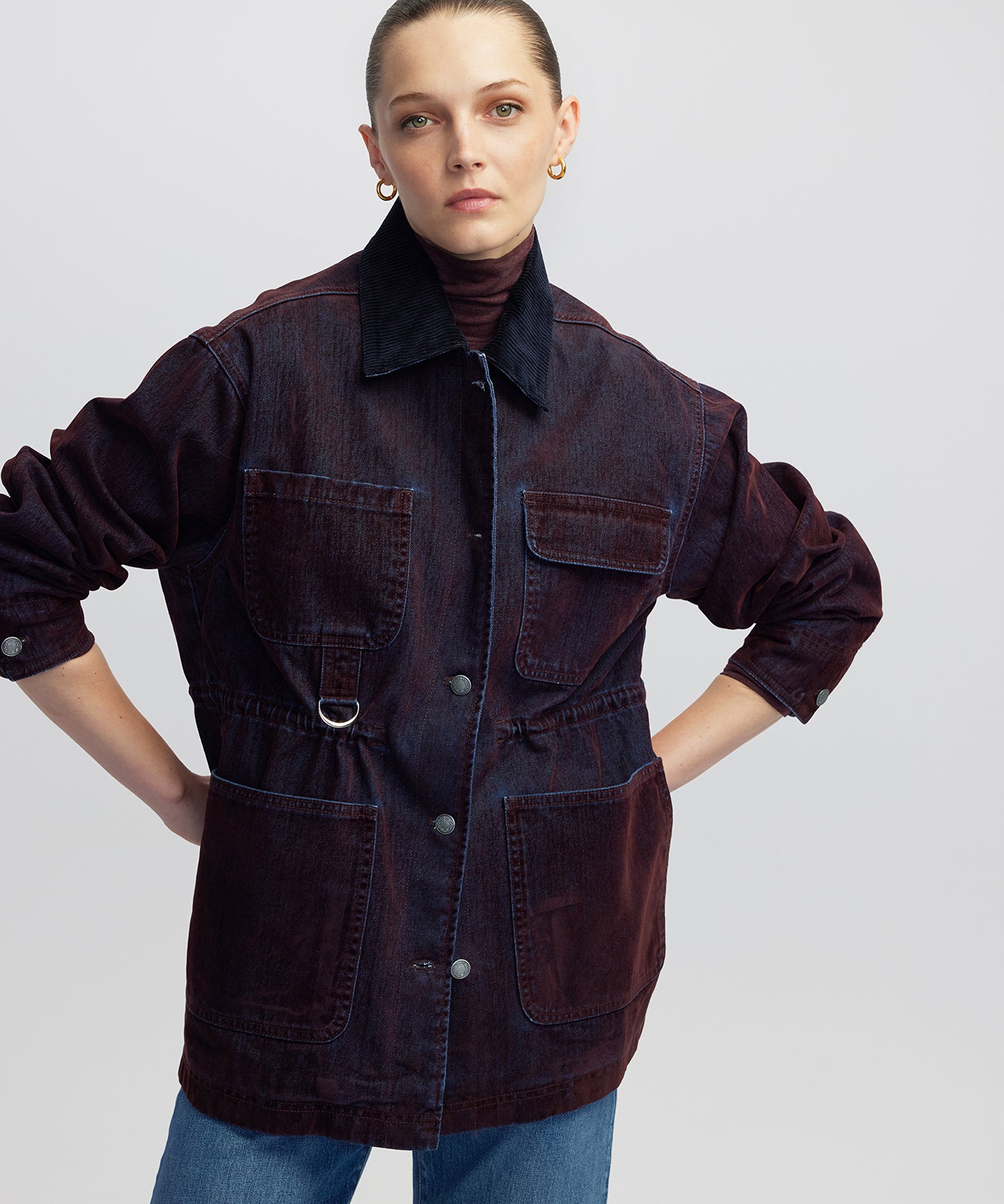 Kontrast Kadife Yaka Mont