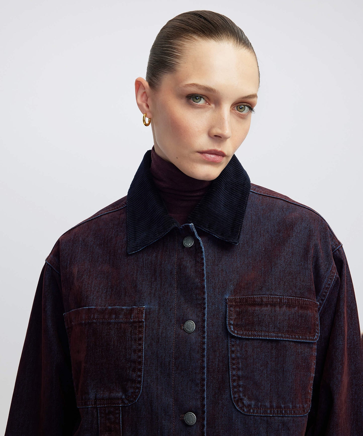 Kontrast Kadife Yaka Mont