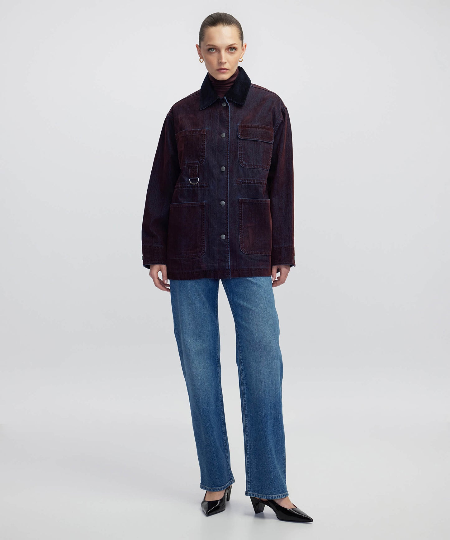 Kontrast Kadife Yaka Mont