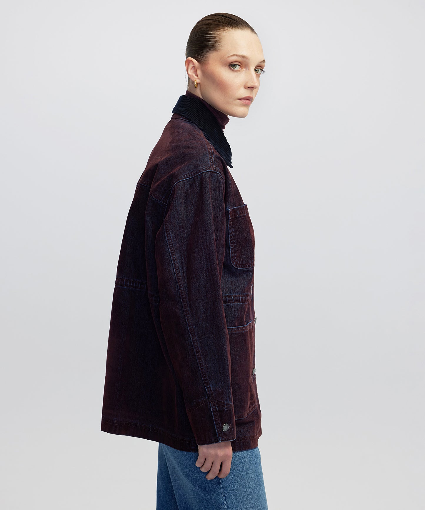 Kontrast Kadife Yaka Mont