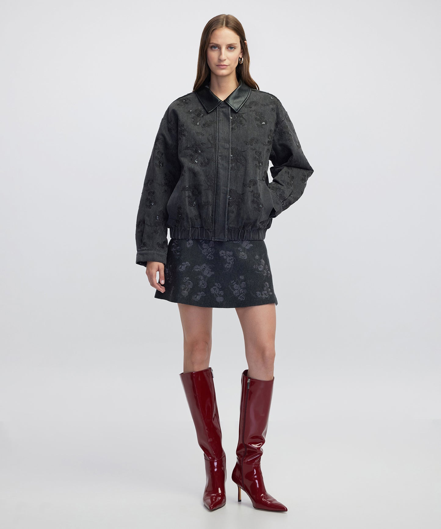 Kontrast Yaka Payetli Mont