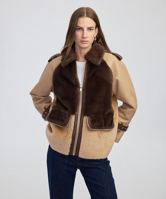 Suni Kürk Mix Colorblock Mont