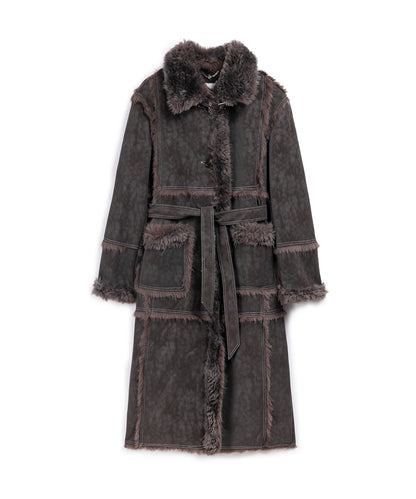 Suni Kürk Mix Kuşaklı Mont