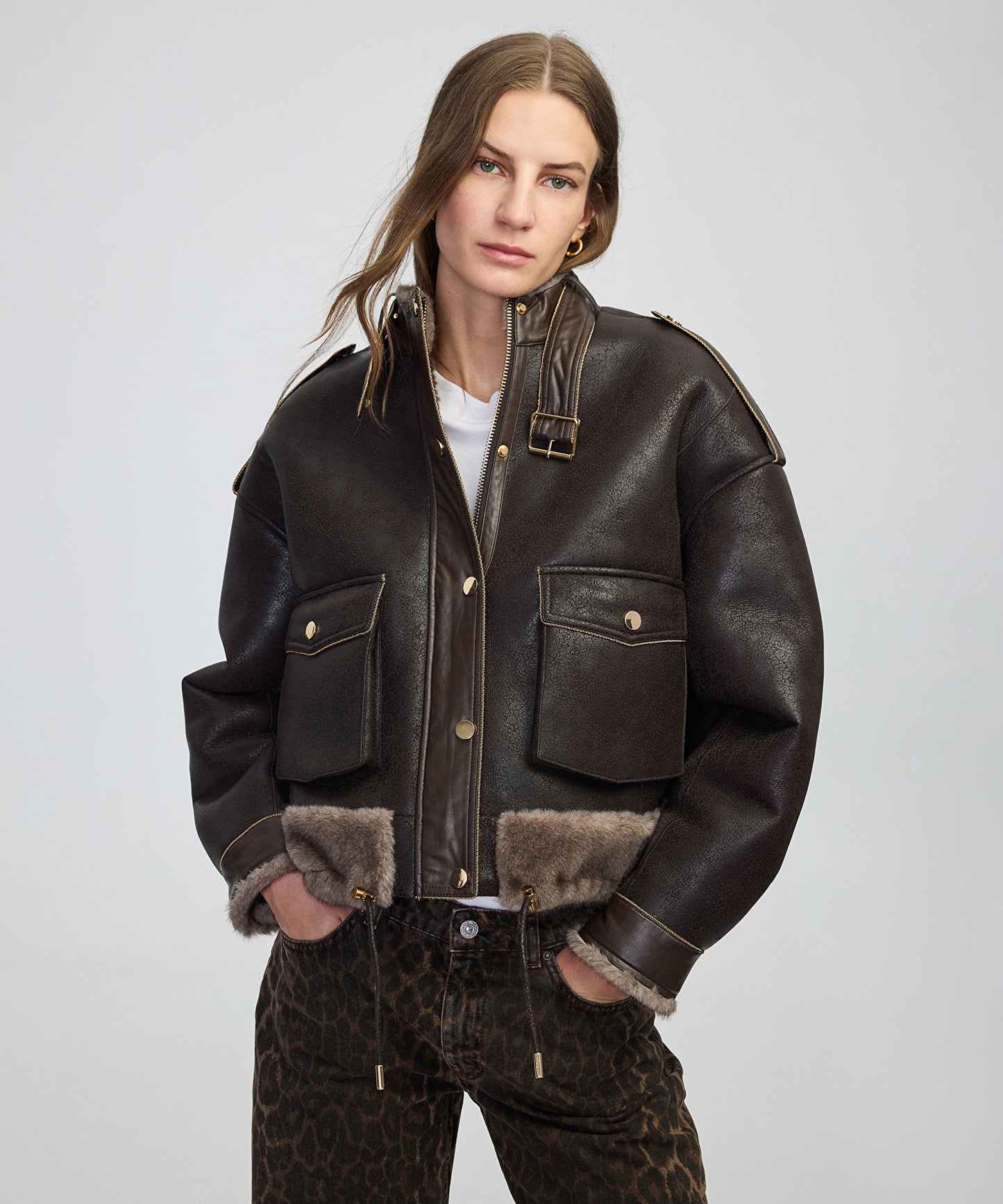 Zincir Biyeli Suni Kürk Ve Deri Mix Mont