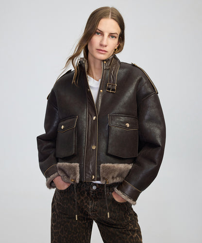 Zincir Biyeli Suni Kürk Ve Deri Mix Mont