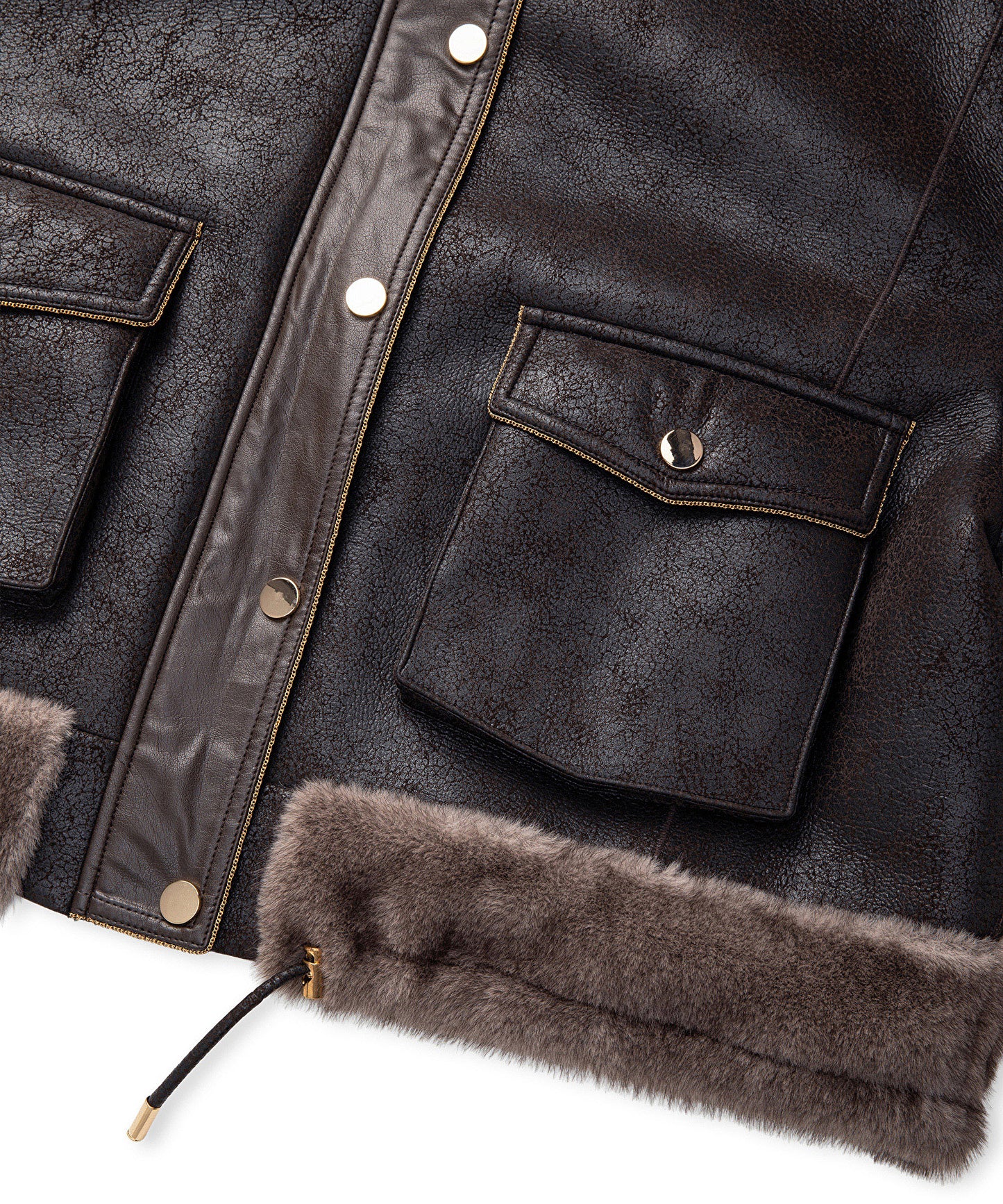 Zincir Biyeli Suni Kürk Ve Deri Mix Mont