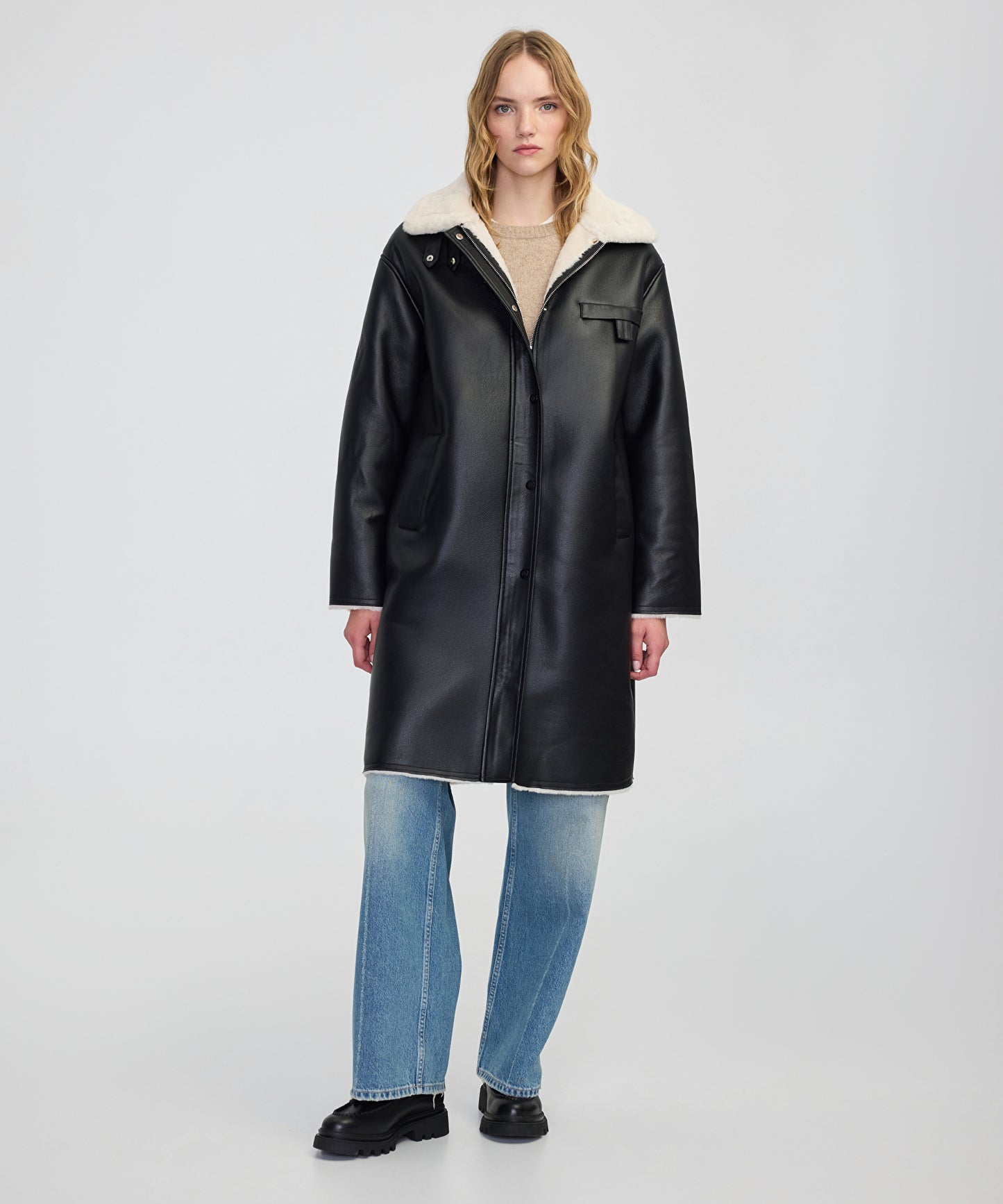 Suni Kürk Mix Deri Görünümlü Mont