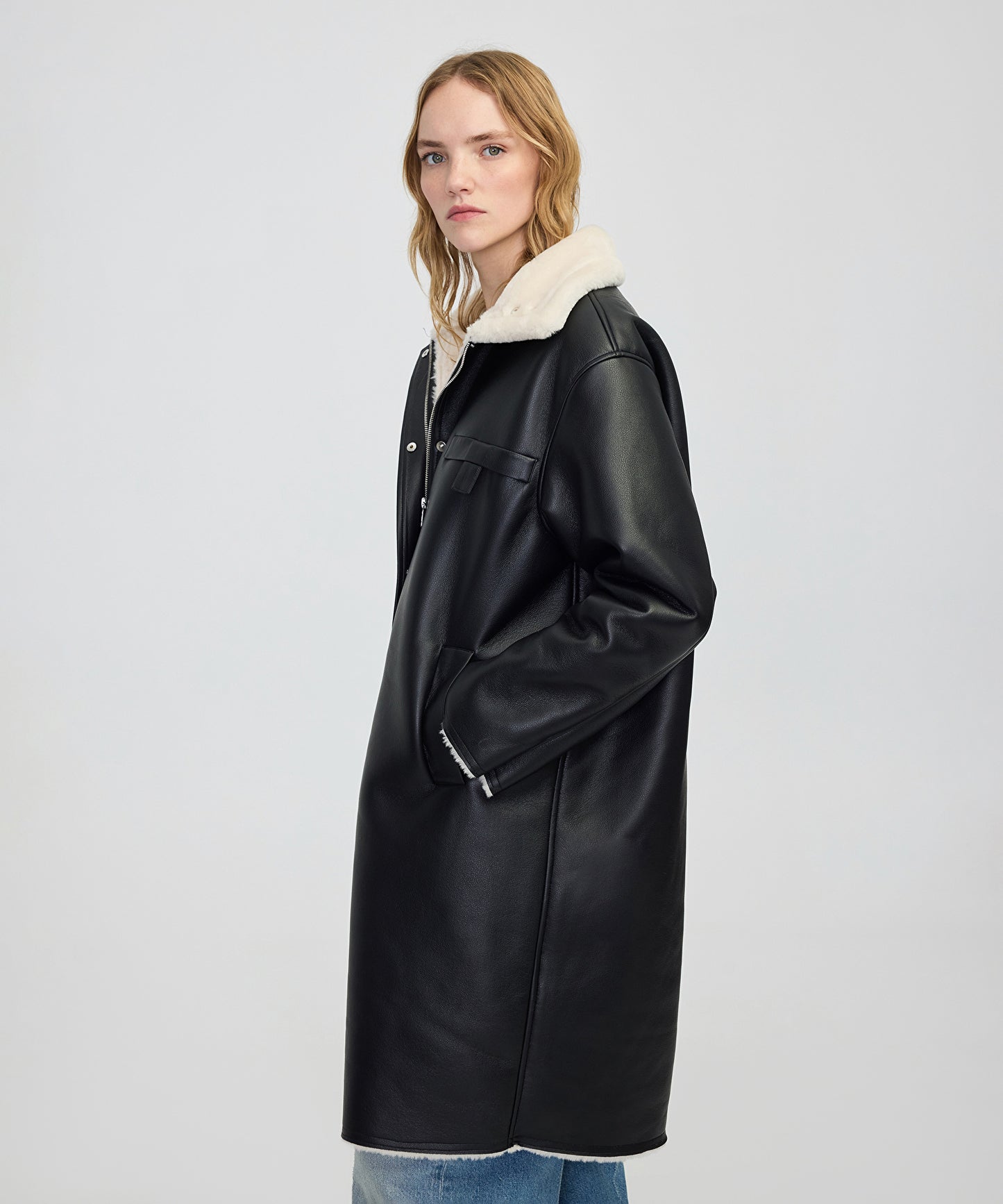 Suni Kürk Mix Deri Görünümlü Mont