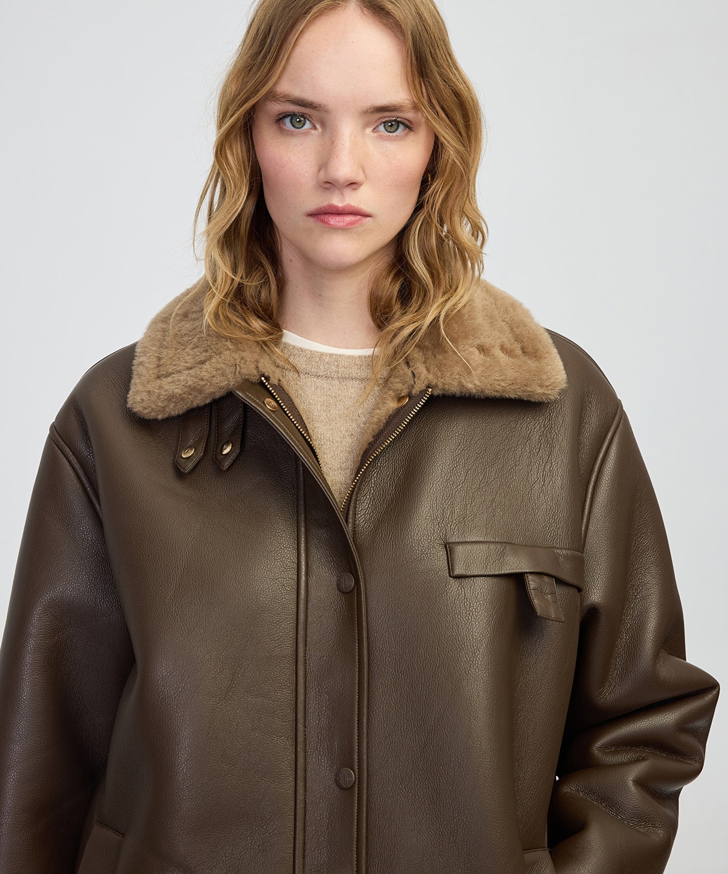 Suni Kürk Mix Deri Görünümlü Mont