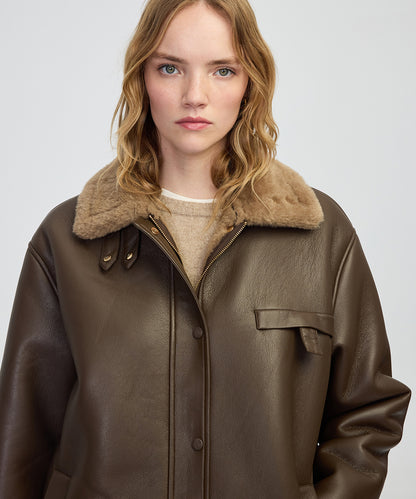 Suni Kürk Mix Deri Görünümlü Mont